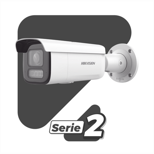 [Dual Light + 2 Micrófonos Integrados] Bala IP 2 Megapixel / Lente Mot. 2.8 a 12 mm / 60 mts Luz Blanca + 60 mts IR / ACUSENSE / Exterior IP67 / IK10 / WDR 120 dB / PoE+  / Alarmas I/O / Micro SD / Metal / IK10 / ACUSEARCH