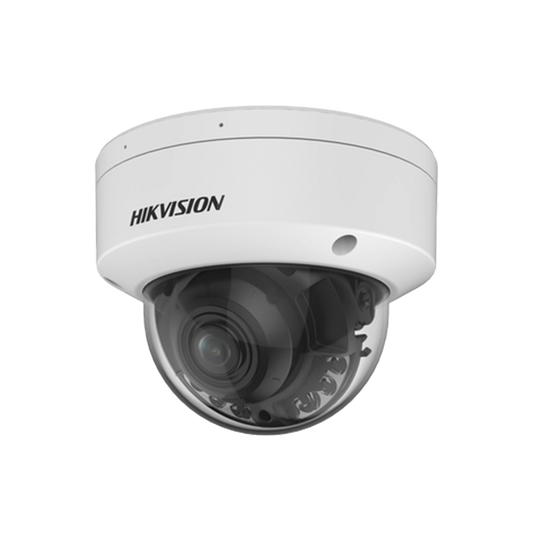 Domo IP 4 Megapixel / Lente Mot. 2.7 - 13.5 mm / Dual Light (40 mts IR + 40 mts Luz Blanca) / SSD Integrado 256 GB / 2 Micrófonos Integrados / Alarmas I/O / IP67 / IK10 / WDR 130 dB / PoE + / AcuSense / DarkFighter S /