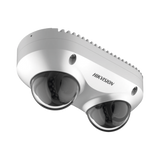 PanoVu Series / Lente Dual de 4 Megapixel / 2 Lentes Fijos de 2.8 mm / Recomendado para Pasillos o Esquinas / IP67 / IK10 / PoE / WDR 120 dB / 10 mts IR / Entrada y Salida de Audio y Alarma / MicroSD