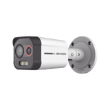 Cámara Bala IP Térmica y Óptica Biespectral / Análisis de Video (VCA) para Protección Perimetral / Clasifica Vehículo/Humano / Térmica 96 x 72 / Óptica 4 MP ColorVu / IP67 / Audio y Alarma Visual