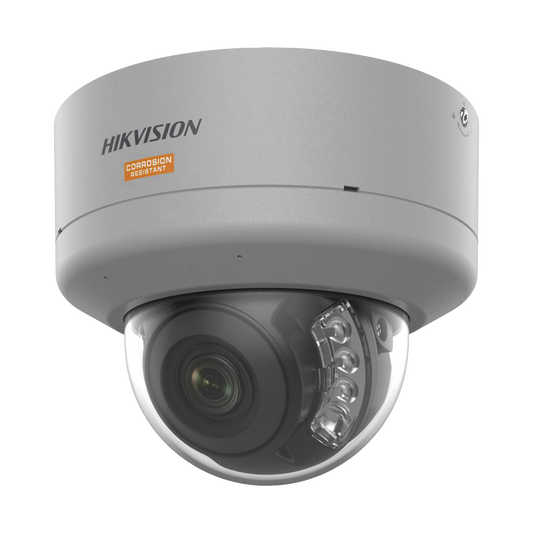 [Dual Light + ColorVu] Domo IP 4 Megapixel / Lente 2.8 mm / Polimero Anticorrosivo (Ideal para Zonas Costeras o Alta Salinidad) / 40 Mts IR + 40 Mts Luz Blanca / 2 Micrófonos Integrados / WDR 130 dB / IP68 / IK10