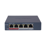 Switch PoE+ / Monitoreable / 4 Puertos 10/100 Mbps PoE+ / 1 Puerto 10/100 Mbps Uplink / Configuración Nube Hik-PartnerPro / Modo Extendido hasta 300 Metros /  45 W