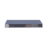 Switch PoE+ / Monitoreable / 16 puertos 10/100 Mbps PoE+ / 2 Puertos 1000 Mbps Uplink / 2 Puertos SFP de Uplink /  Configuración Nube Hik-Partner Pro / Modo Extendido hasta 300 metros / 230 W