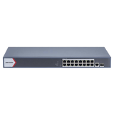 Switch Gigabit PoE+ / Monitoreable / 16 Puertos 1000 Mbps PoE+ / 1 Puerto 1000 Mbps de Uplink / 1 Puerto SFP /  Configuración Nube desde Hik-PartnerPro / Modo Extendido hasta 300 Metros / 130 Watts