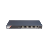 Switch Gigabit PoE+ / Administrable / 24 Puertos 1000 Mbps PoE+ (4 Puertos PoE++ 90 W) / 2 Puertos 1000 Mbps de Uplink / 2 Puertos SFP / Configuración Nube Hik-PartnerPro / Modo Extendido hasta 300 Metros / 370 W