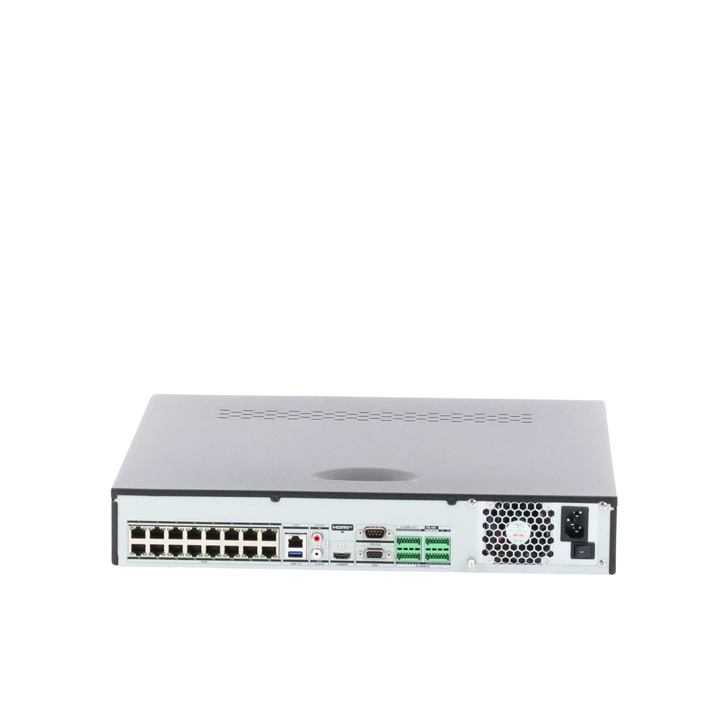 NVR 12 Megapixel (4K) / 32 canales IP / 16 Puertos PoE+ / Reconocimiento Facial / AcuSense (Evita Falsas Alarmas) / 4 Bahías de Disco Duro / Switch PoE 300 mts / HDMI en 4K / Alarmas I/O