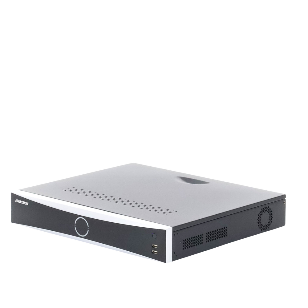 NVR 12 Megapixel (4K) / 32 canales IP / 16 Puertos PoE+ / Reconocimiento Facial / AcuSense (Evita Falsas Alarmas) / 4 Bahías de Disco Duro / Switch PoE 300 mts / HDMI en 4K / Alarmas I/O