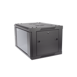 Gabinete para Montaje en Pared - Piso / Puerta de Cristal Templado / Cuerpo Fijo / 6 Unidades de Rack / 19" / Fabricado en Acero