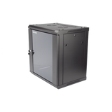 Gabinete para Montaje en Pared - Piso / Puerta de Cristal Templado / Cuerpo Fijo / 12 Unidades de Rack / 19" / Fabricado en Acero