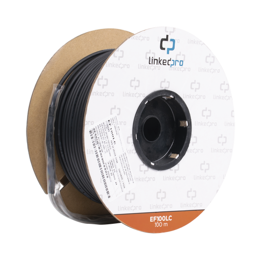 Carrete de Fibra Óptica Monomodo con Conectores LC-LC Duplex, Reforzada con Kevlar, de 100 metros, Para instalaciones subterráneas por tubería