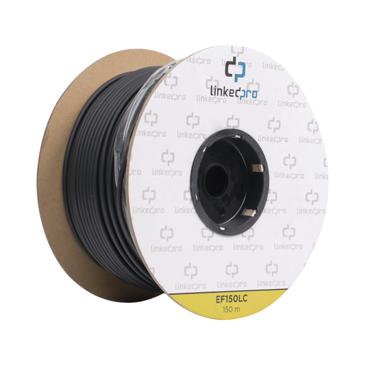Carrete de Fibra Óptica Monomodo con conectores LC-LC Duplex, Reforzada con Kevlar, de 150 metros, Para instalaciones subterráneas por tubería