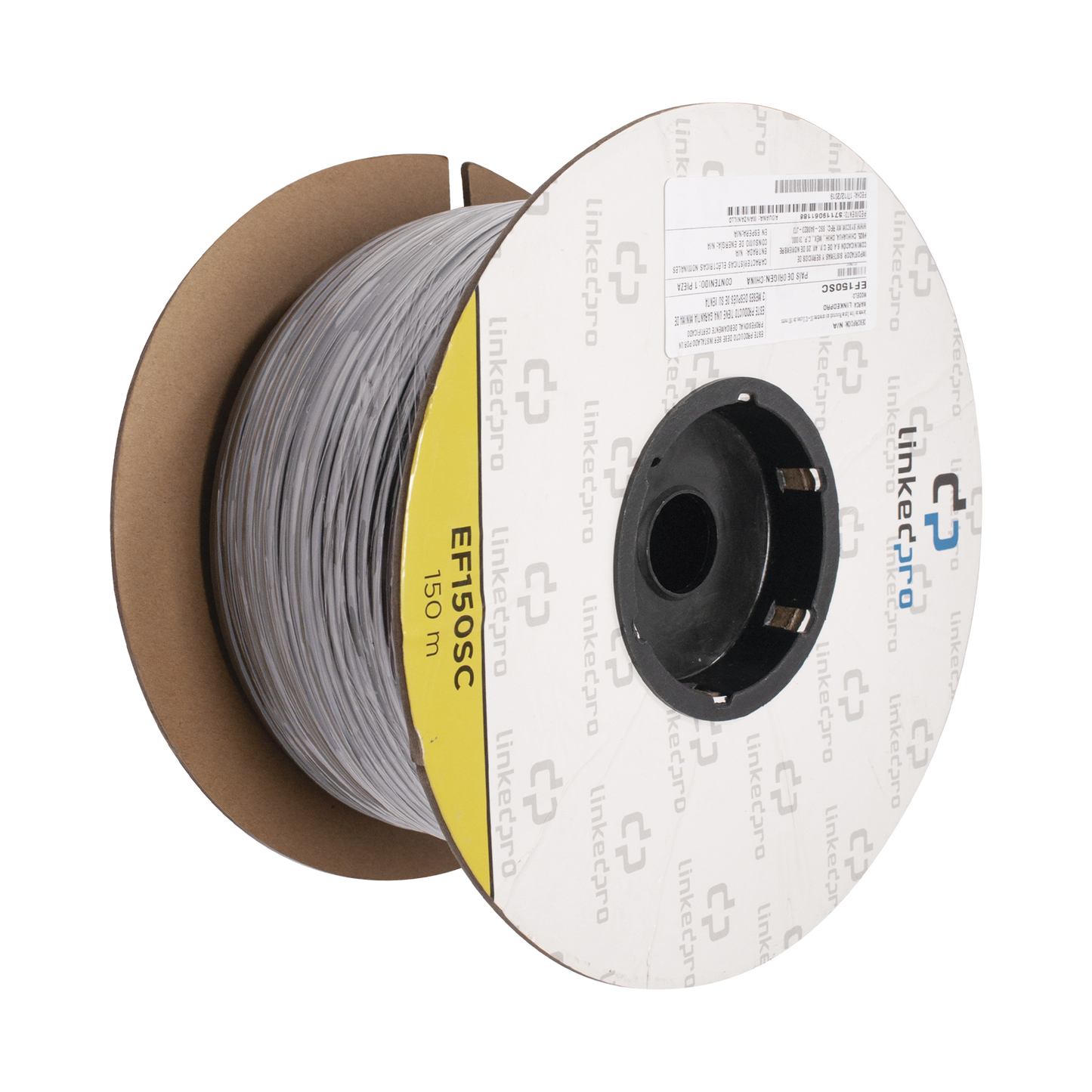 Carrete de Fibra Óptica Monomodo con conectores SC-SC Duplex, Reforzada con Kevlar, de 150 metros, Para instalaciones subterráneas por tubería