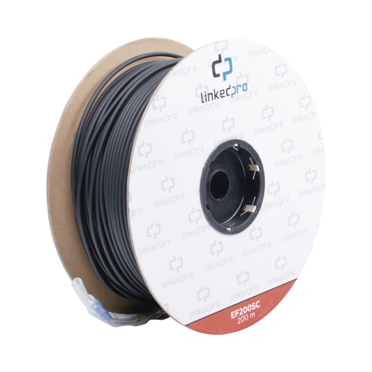 Carrete de Fibra Óptica Monomodo con Conectores SC-SC Duplex, Reforzada con Kevlar, de 200 metros, Para instalaciones subterráneas por tubería