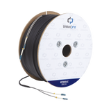 Carrete de Fibra Óptica Monomodo con conectores LC-LC Duplex, Reforzada con Kevlar, de 300 metros, Para instalaciones subterráneas por tubería