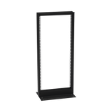 Rack de 2 Postes (Doble Perforación), Estándar 19", 24 Unidades, Fabricado en Acero, Base "L" para Anclar a Piso.
