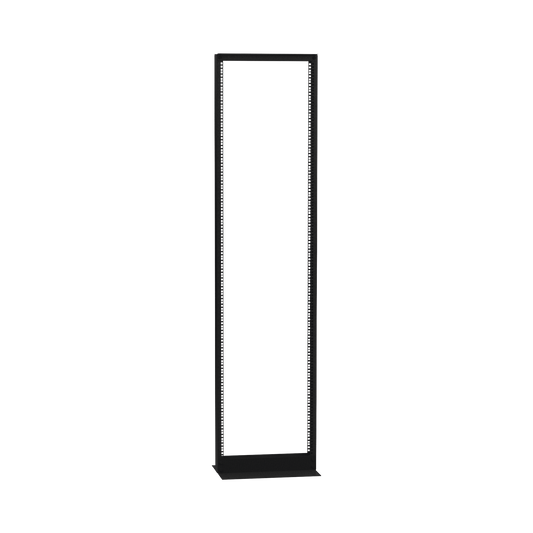 Rack de 2 Postes (Doble Perforación), Estándar 19", 45 Unidades, Fabricado en Acero, Base "L" para Anclar a Piso.