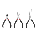 Juego de 3 Mini Pinzas de Corte de 5". Incluye: Pinza de Punta Redonda, Diagonal y Punta de Aguja.