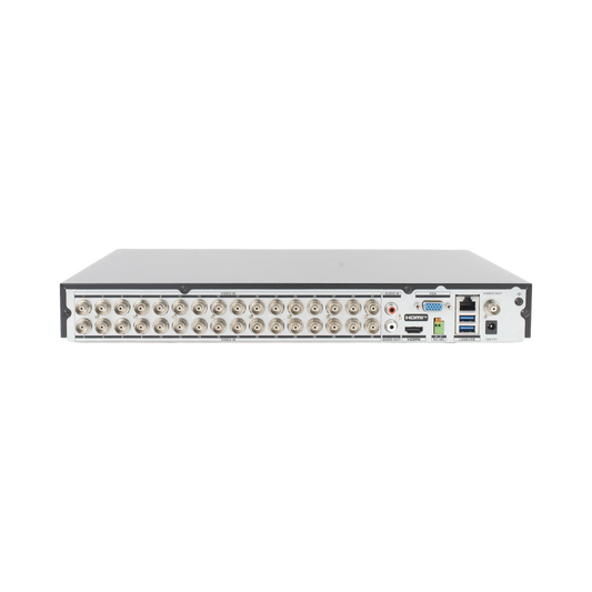 DVR 32 Canales TurboHD + 8 Canales IP / 5 Megapixel Lite - 3K Lite / Acusense (Evita Falsas Alarmas) / Audio Bidireccional / 2 Bahías de Disco Duro / H.265+ / Salida de Video en Full HD