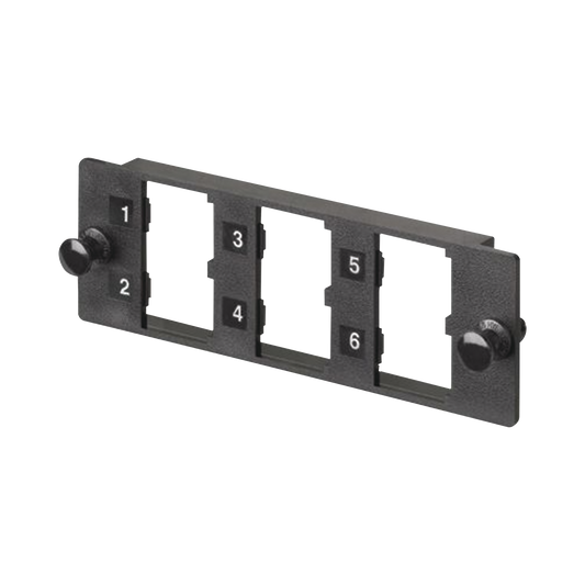 Placa Modular FAP de 6 Puertos Mini-Com, Acepta Módulos de Fibra Óptica, Cobre o Audio y Video, Color Negro
