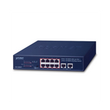 Switch de Escritorio de 8 Puertos 10/100TX 802.3at PoE+ / 2 Puertos 10/100TX / 120W PoE Budget / Modos Standard, VLAN y Extendido / Distancia Extendida Hasta 250m