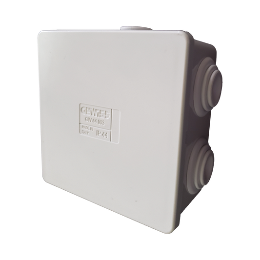 Caja Estanca de PVC Para Derivación y Conexión, 6 Entradas, Tapa a Presión, 80×80×40 mm (Mayor Área Interna, Uso Exterior IP44, Material que no Propaga el Fuego y Libre de Hálogenos
