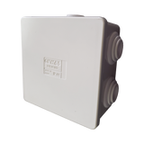 Caja Estanca de PVC Para Derivación y Conexión, 6 Entradas, Tapa a Presión, 80×80×40 mm (Mayor Área Interna, Uso Exterior IP44, Material que no Propaga el Fuego y Libre de Hálogenos