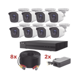 Kit TurboHD / DVR 8 Canales 1080p Lite / 8 Cámaras bala 1080p metalicas / 8 cables de 20 metros / 2 fuentes de 4 canales