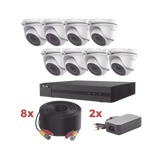 Kit TurboHD / DVR 8 Canales 1080p Lite / 8 Cámaras turret 1080p metalicas / 8 cables de 20 metros / 2 fuentes de 4 canales