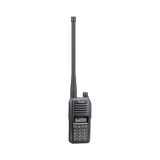 Radio portátil aéreo con Bluetooth incluido, rango de frecuencia 118-136.99166MHz, 6W PEP, 200 canales alfanuméricos, pantalla de 8 caracteres, incluye: batería, cargador, antena y clip