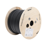 Carrete de 1 km de Fibra Óptica Aérea Mini Figura 8 G.657A2 tipo Drop, Monomodo de 2 Hilos (bifibra), Diseñada para Fusionarse, Color Negro, Span 80, (No Soporta Conectores Mecánicos)