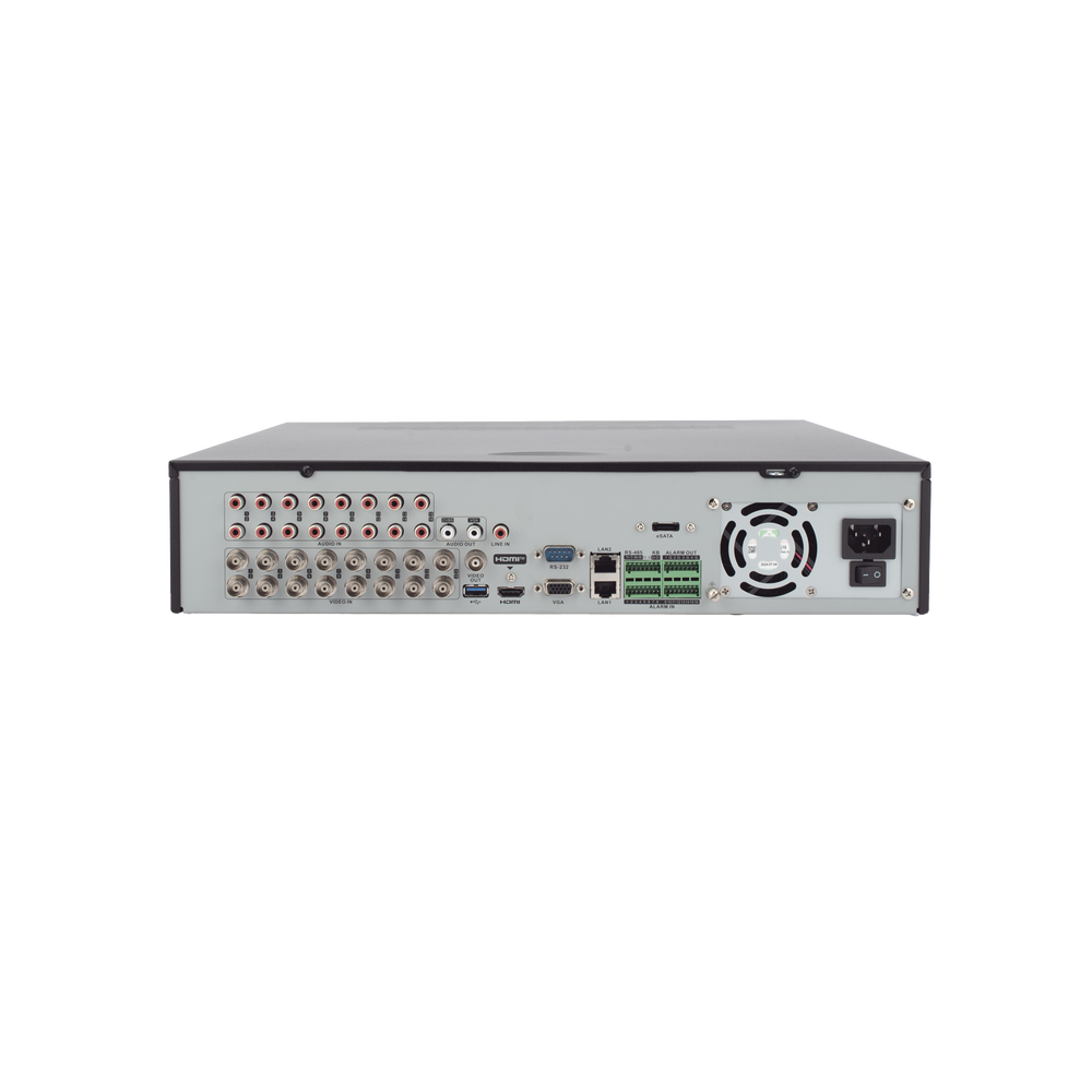 DVR 16 Canales TurboHD + 8 Canales IP / 3K / 5 Megapixel /  8 Bahías de Disco Duro / 16 Entradas de Audio Fisicas (Microfono por Separado) / Audio por coaxitron / Acusense / 16 Entradas de Alarma / POS / H.265+