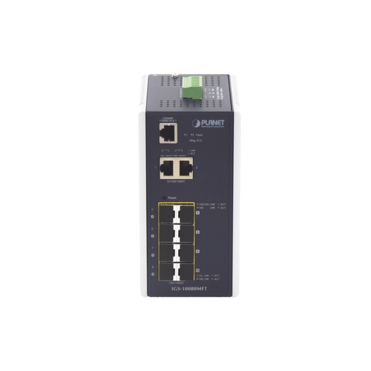 Switch Industrial Administrable L2+, 8 Puertos 1G SFP, 2 Puertos TP Gigabit, (-40 ~75 grados C)