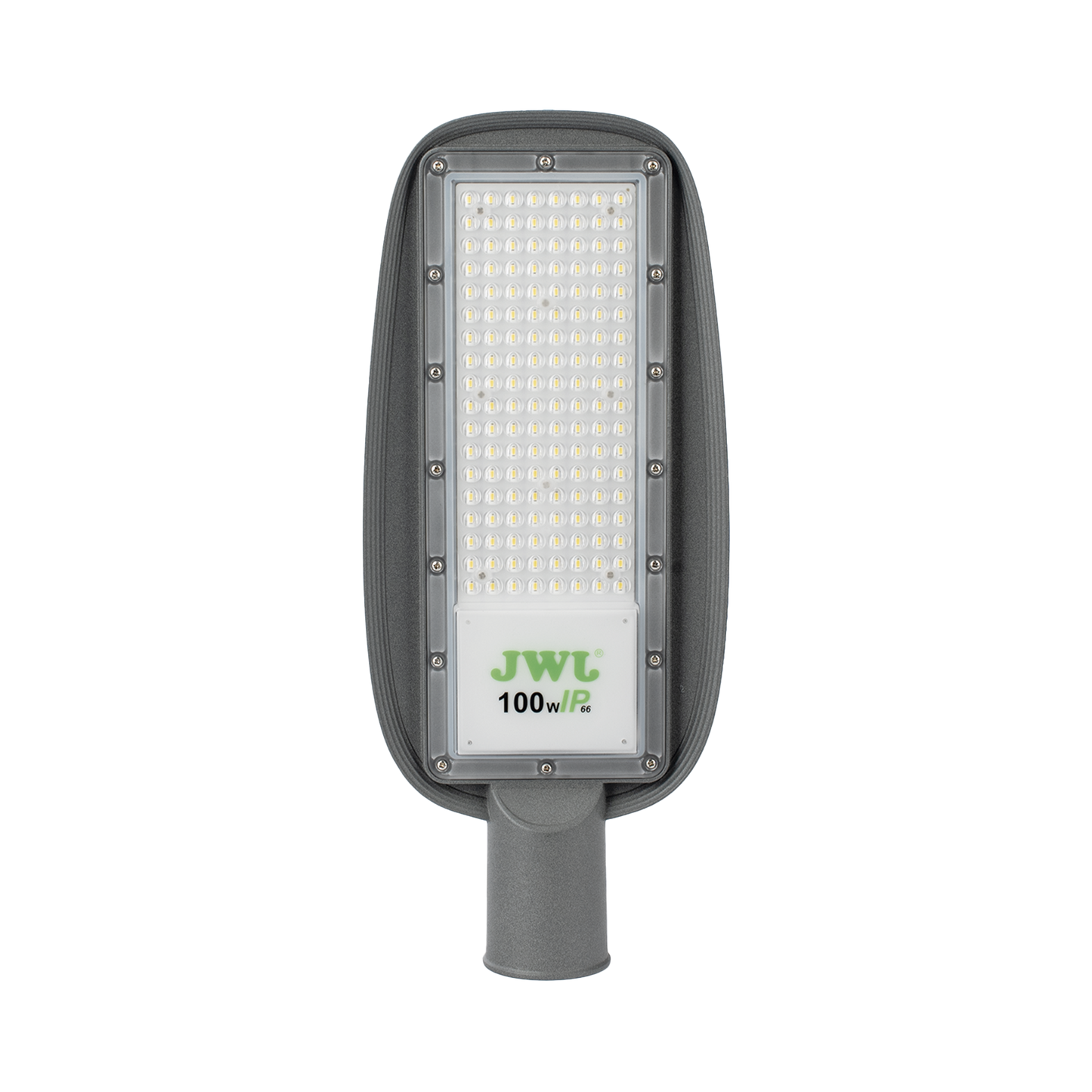 Luminaria LED  de 100 W / 100 - 265 V CA~50/60 Hz / Fotocelda  / Color Blanco/ Dimensiones 200 x 465 x 78 mm / Ángulo de Luz 135°.