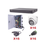 KIT TurboHD 1080p / DVR 16 Canales / 16 Cámaras Turret con Audio Integrado (Exterior 2.8 mm) / Transceptores / Conectores / Fuente de Poder Profesional