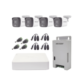 Kit TURBOHD 1080p / DVR 4 Canales / 4 Cámaras con Micrófono Integrado y 101° Visión / Luz Blanca + IR Visión Nocturna / Transceptores / Conectores / Fuente de Poder Profesional Compacta