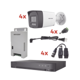 Kit Audio Bidireccional TurboHD 1080p / DVR 4 Canales / 4 Cámaras Bala (Exterior) con Bocina y Microfóno Integrado / 1 Fuente de Poder / Accesorios