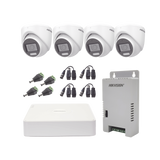 KIT TurboHD 1080p / DVR 4 Canales con audio por coaxitron / 4 Cámaras con Micrófono y  106° Visión/  luz blanca + IR visión nocturna  / Transceptores / Conectores / Fuente de Poder Profesional