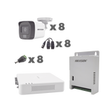 KIT TurboHD 1080p / DVR 8 Canales con audio por coaxitron / 8 Cámaras con Micrófono Integrado 101° Visión/  luz blanca + IR visión nocturna  / Transceptores / Conectores / Fuente de Poder Profesional