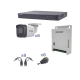 KIT TurboHD 1080p / DVR 8 Canales / 8 Cámaras Bala (exterior 2.8 mm) / Transceptores / Conectores / Fuente de Poder Profesional hasta 15 Vcc para Larga Distancia