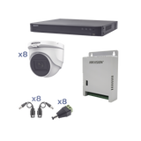 Kit TURBOHD 1080p / DVR 8 Canales / 8 Cámaras Turret (exterior 2.8 mm) / Conectores / Transceptores / Fuente de Poder Profesional hasta 15 Vcc para Larga Distancia