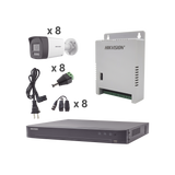 Kit Audio Bidireccional TurboHD 4K-3K / DVR 8 Canales 4K / 8 Cámaras Bala (Exterior) con Bocina y Microfóno Integrado 3K / 1 Fuentes de Poder / Accesorios