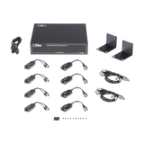 Kit de TRANSCEPTOR ACTIVO DE 8 CANALES / VIDEO+PODER en un solo Cable UTP / 150 metros en 4K, 200 metros en 5 MP/ Envía 36 Vcc y Recibe 12 Vcc / TODO INCLUIDO PARA RACK / Compatible con cámaras HD-TVI/CVI/AHD/CVBS / INSTALACIÓN LIMPIA