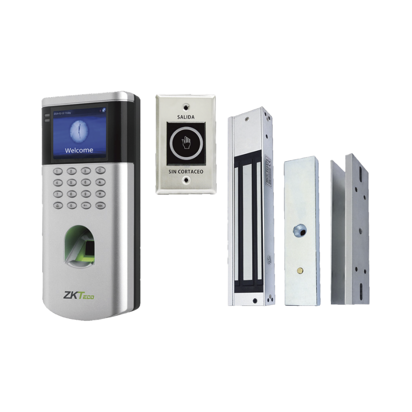 KIT de Control de Acceso LF10/ PUSH / Compatible con ZKBioCVAccess / 1,500 Usuarios / Chapa magnética / Botón de Salida / Tarjeta de proximidad