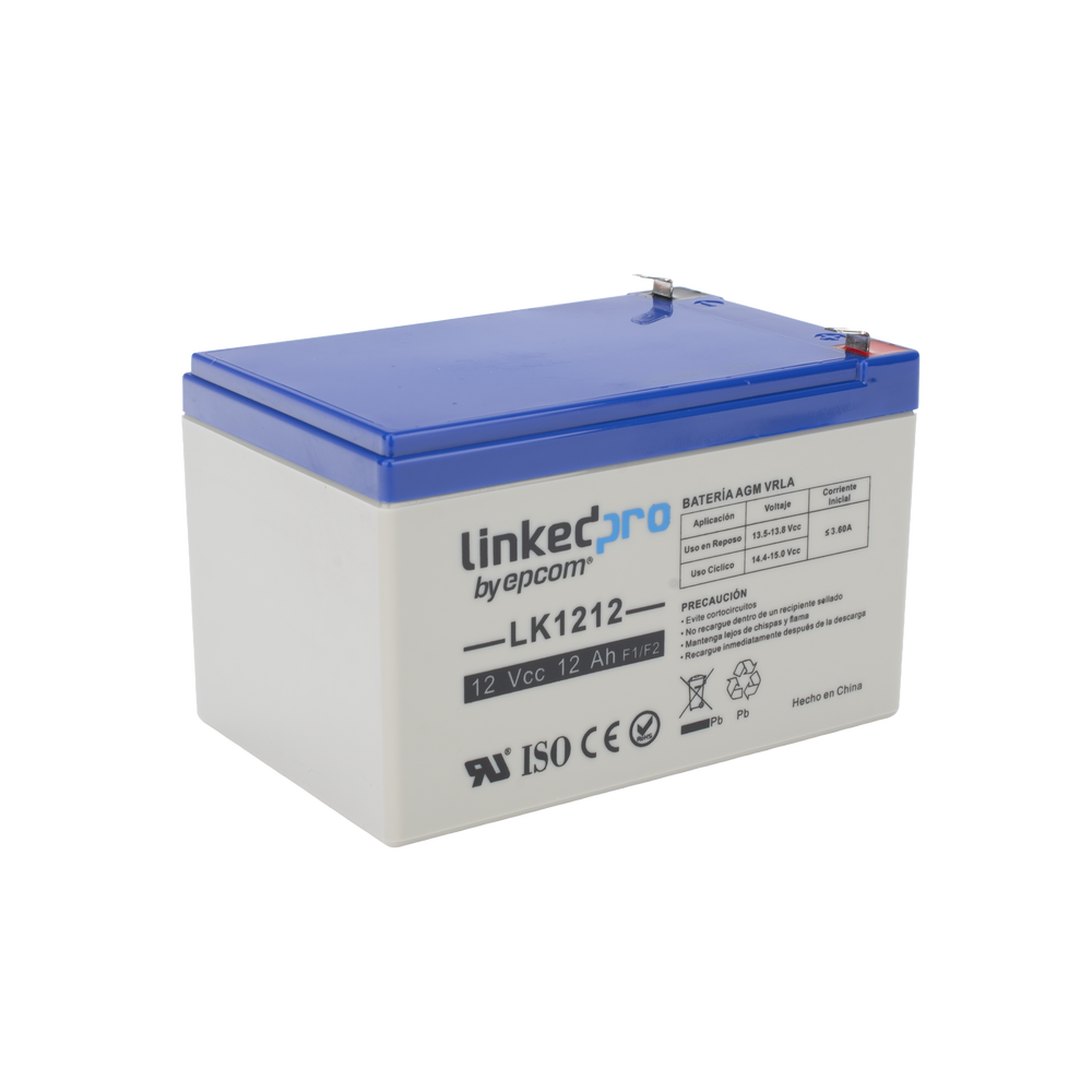 Batería 12 V / 12 Ah / UL / Tecnología AGM / Vida útil promedio de 5 años / Uso en equipo electrónico / Intrusión / Incendio/ Control de acceso / Video Vigilancia / Terminales F1 ( Incluye adaptador F2 )