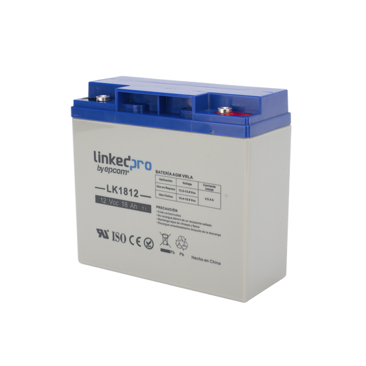 Batería 12 V / 18 Ah / UL / Tecnología AGM / Vida útil promedio de 5 años / Para uso en equipo electrónico, Alarmas de Intrusión / Incendio/ Control de acceso / Video Vigilancia / Terminales T1