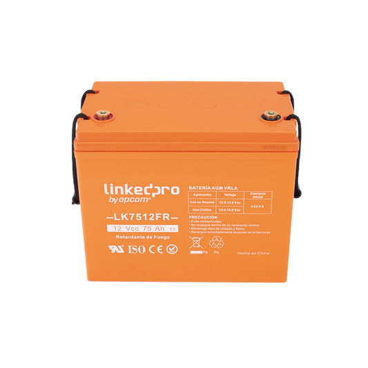 Batería 12 V / 75 Ah / UL / Tecnología AGM-VRLA / Vida útil promedio de 5 años / Retardo a la flama / Para uso en equipo electrónico, Alarmas de Intrusión / Incendio/ Control de acceso / Video Vigilancia / Termina