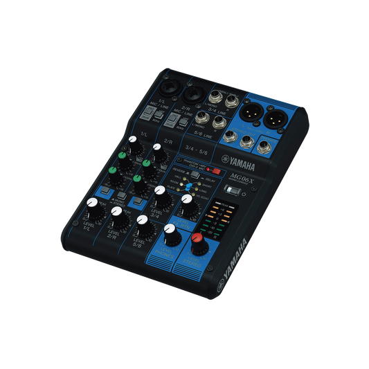 Mezcladora de Audio | 6 Canales | 2 entradas de micro/6 de línea (2 mono + 2 estéreo) | Efectos Integrados | Alimentación Phantom