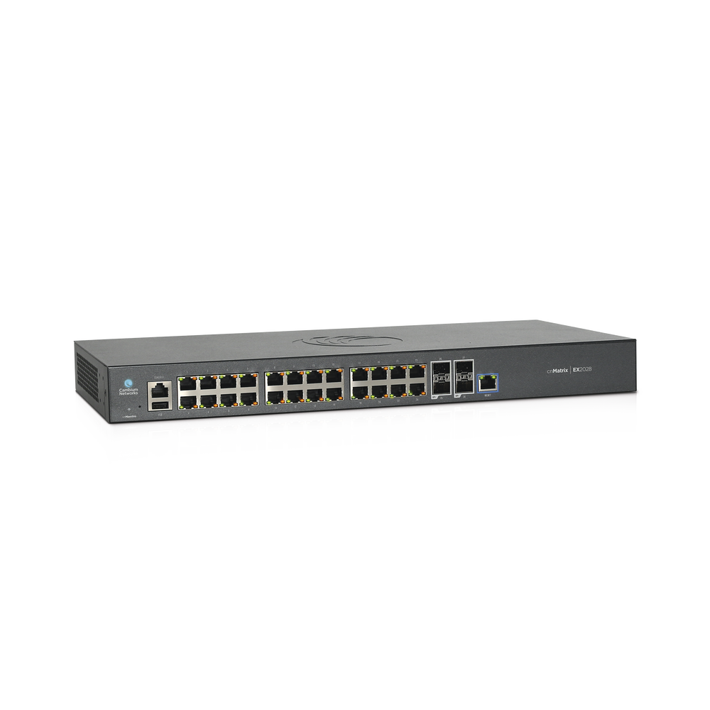 Switch cnMatrix EX2028-P capa 3 de 28 puertos (24 PoE Gigabit 802.3af/at, 4 SFP+) administración desde la Nube (MX-EX2028PxB-U)