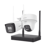 Kit IP Inalámbrico 2 Megapíxel / NVS 4 Canales / 1 Cámara Bala Exterior + 1 Cámara Turret Interior con Lente 2.8 mm y Dual Light / Audio Bidireccional (Micrófono y Bocina) / Soporta Micro SD de 512 GB