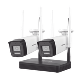 Kit IP Inalámbrico 2 Megapixel (1080p) / NVS 4 Canales / 2 Cámaras Bala para Exterior con Lente 2.8 mm y Dual Light (30 mts IR + 20 mts Luz Blanca) / Audio Bidireccional (Micrófono y Bocina) / Soporta Micro SD de 512 GB